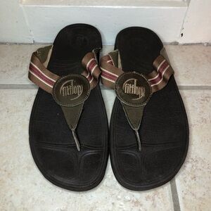 Fitflop Brown & Gold Flip Flop Sandals Size 10